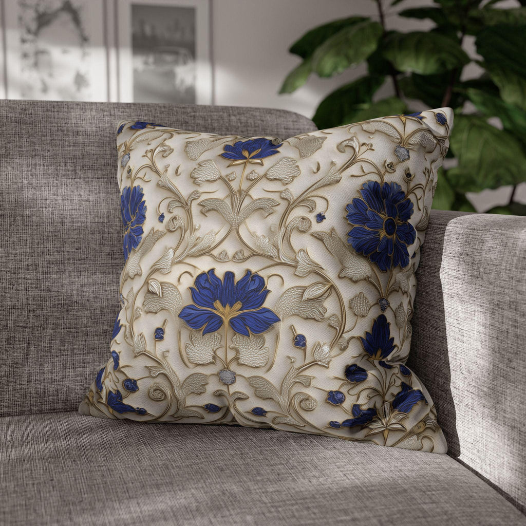 Elegant Cobalt and Gold Baroque Pillow Cover: Blue and Cream Decorative Accent Cushion