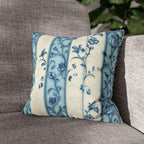 Elegant Blue & White Chinoiserie Floral Stripe Pillowcase: French-Inspired Square Cushion Cover