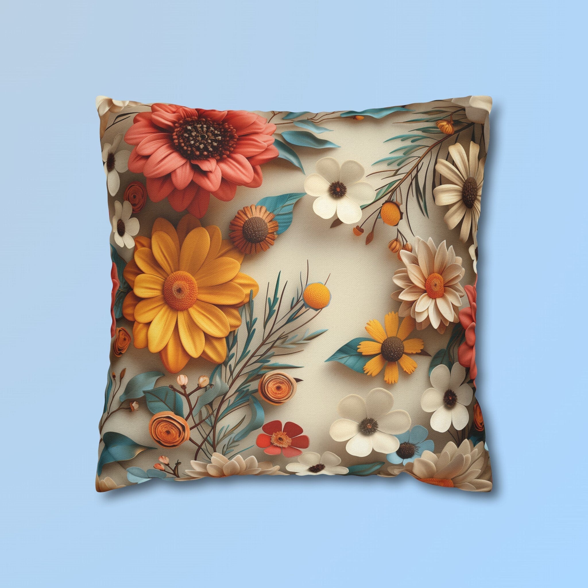 William Morris Floral Pillow Cover, Vibrant Warm Tones Print