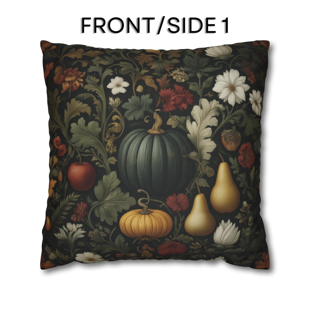 William Morris Inspired Pillow Cover: Midnight Harvest with Pumpkins, Pears & Florals