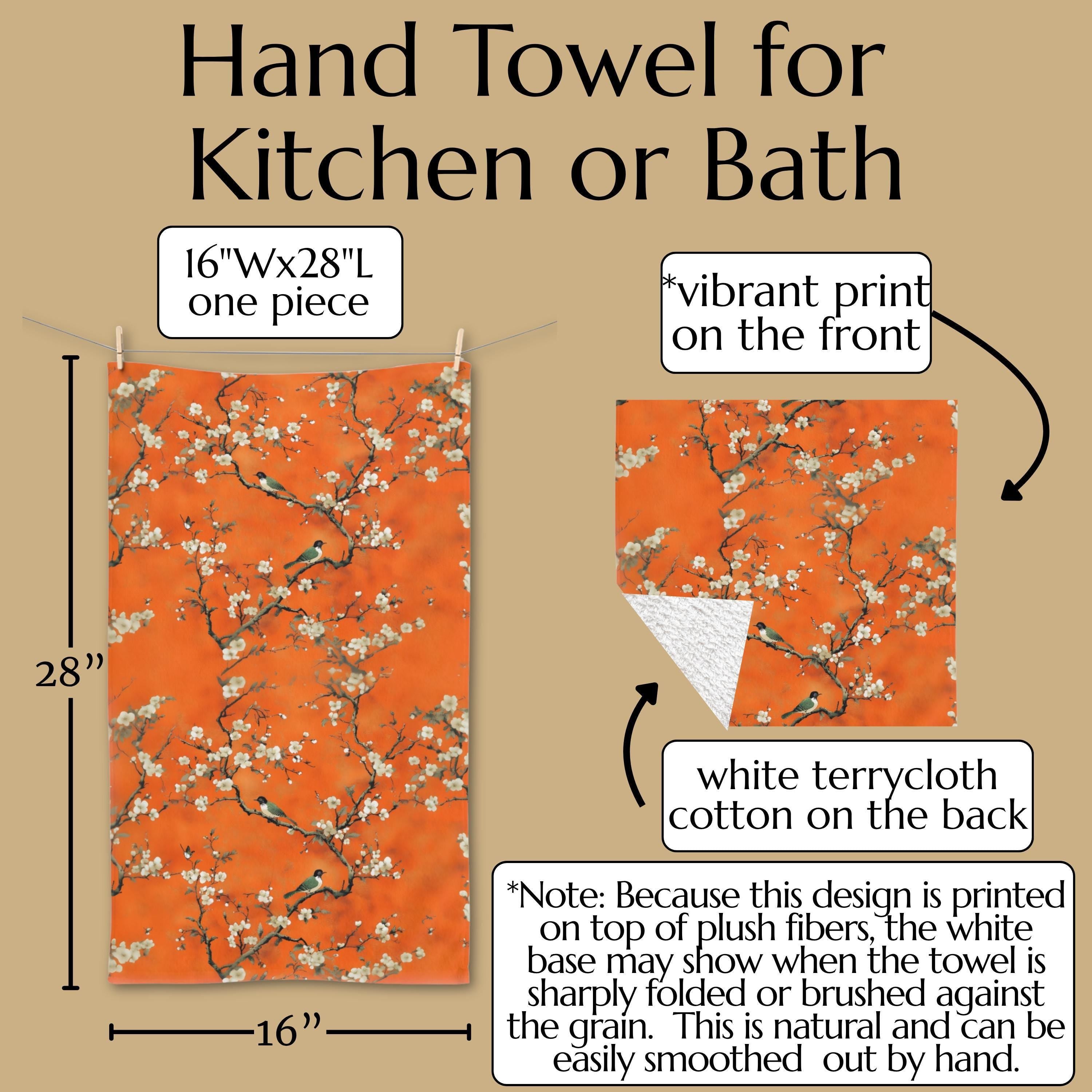 Chinoiserie Hand Towel: Burnt Orange with Blossoms and Birds for Asian-Inspired Decor