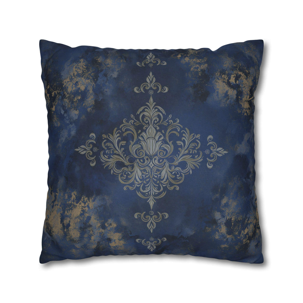 Navy Blue Damask Pillow Cover: Baroque Gold Accent Cushion
