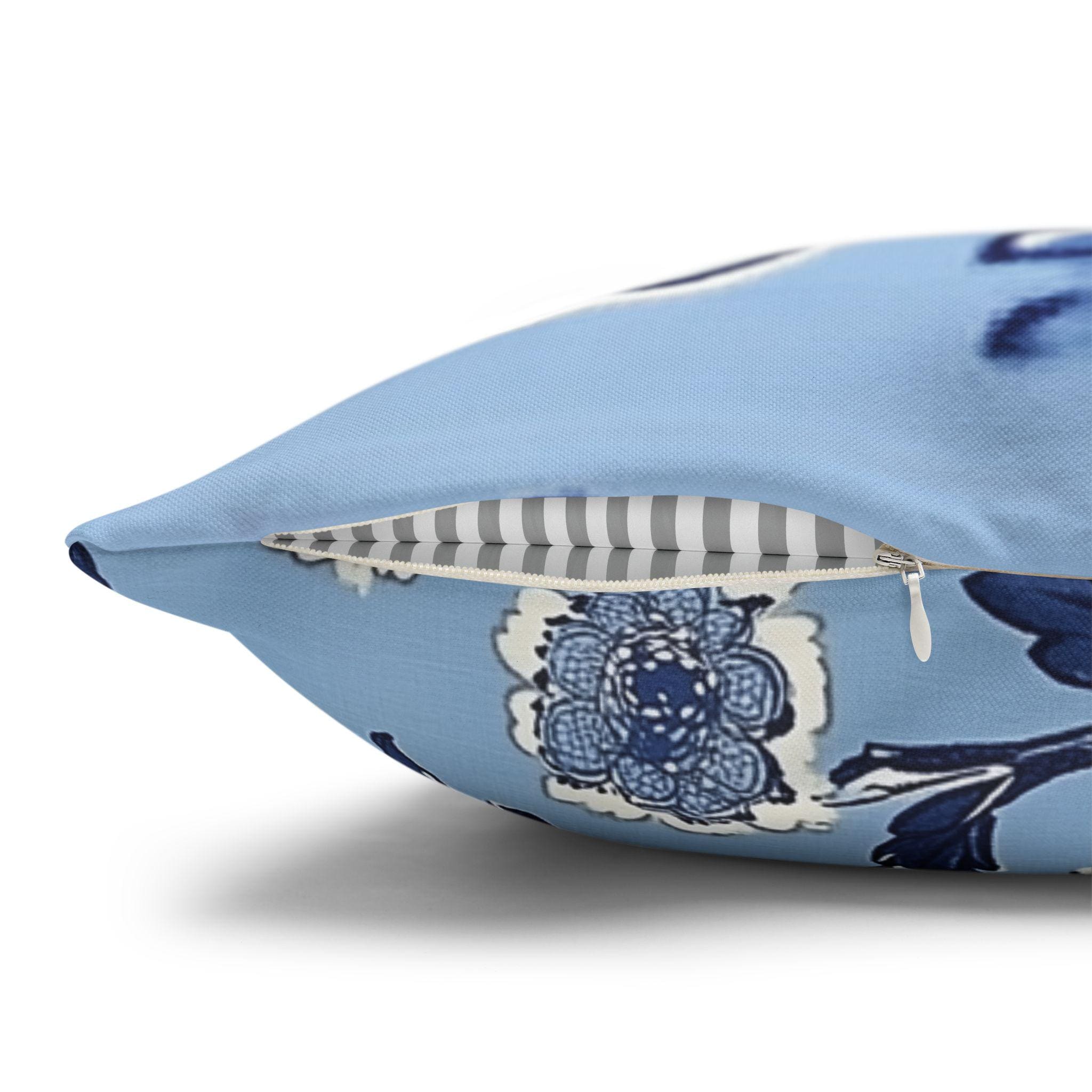 Elegant Chinoiserie Floral Pillowcase: Blue & White Square Cushion Cover for Home Decor