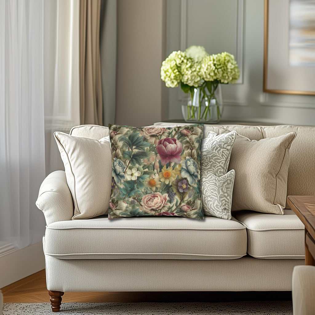 Spring Pastel Watercolor Pillow Cover: Romantic Floral Garden Pink, Blue and Sage
