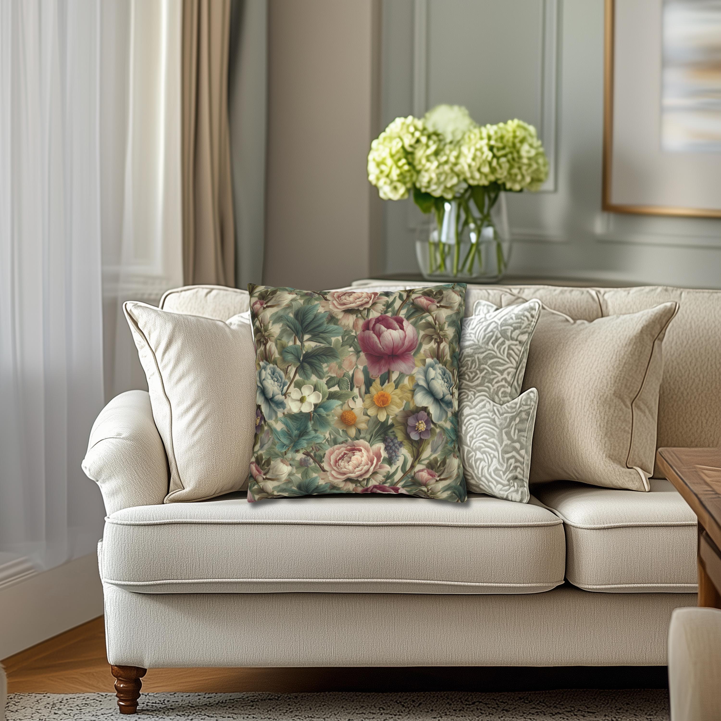 Spring Pastel Watercolor Pillow Cover: Romantic Floral Garden Pink, Blue and Sage
