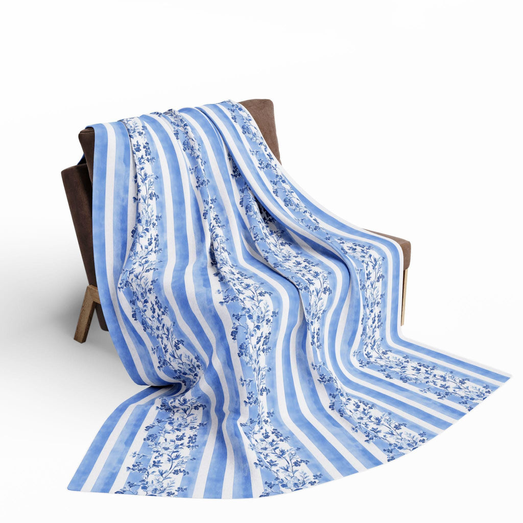 Fleece Throw Blanket: Blue and White Stripes (Reversible, Cozy Accent)