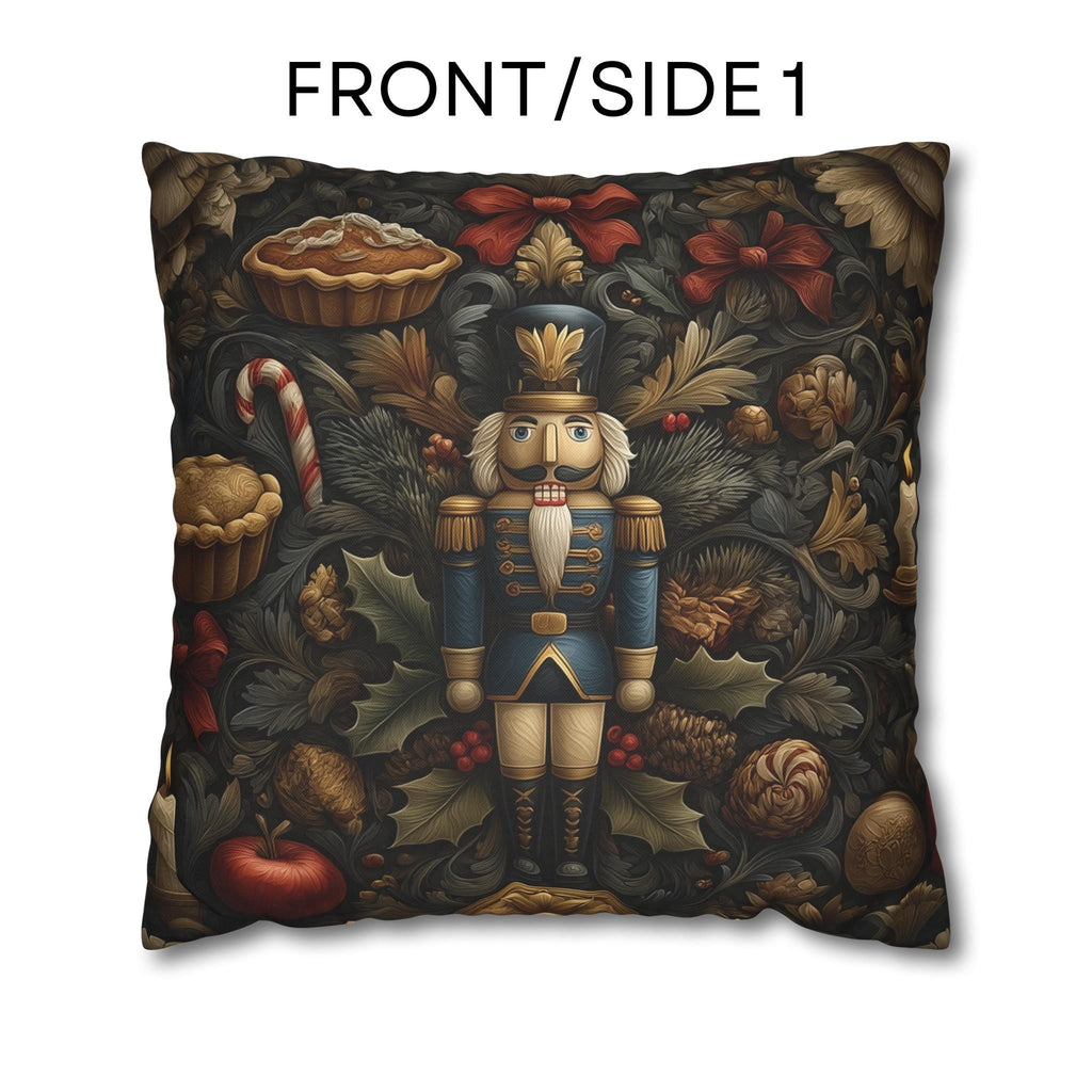 William Morris Nutcracker Pillow Cover: Woodland Holly & Pinecone Holiday Design