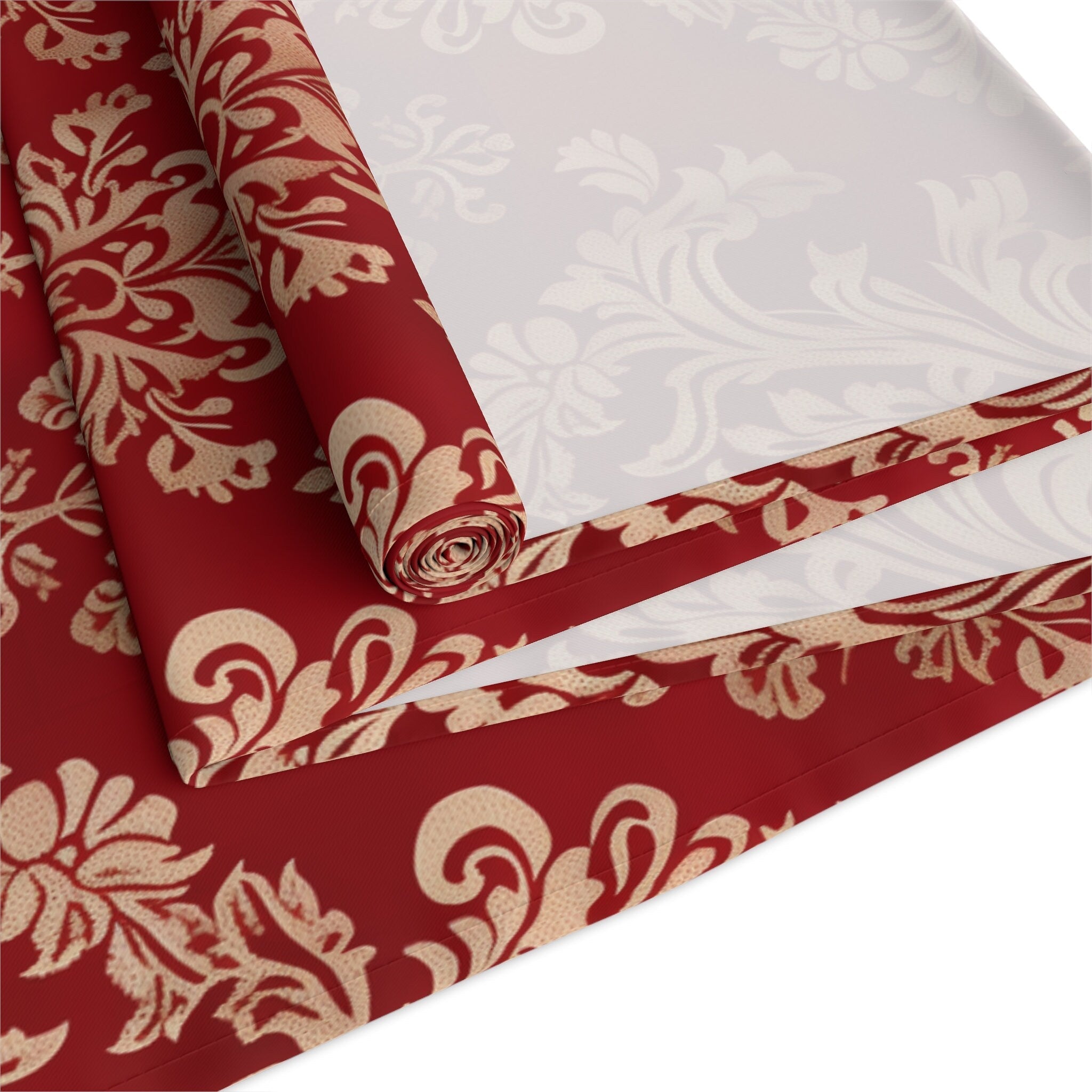 Red and Gold Damask Table Runner: Elegant Holiday Dining Decor