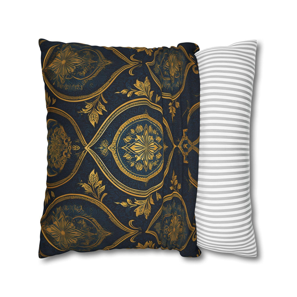 Navy & Gold Damask Pillow Cover: Vintage Style Floral Medallion Cushion