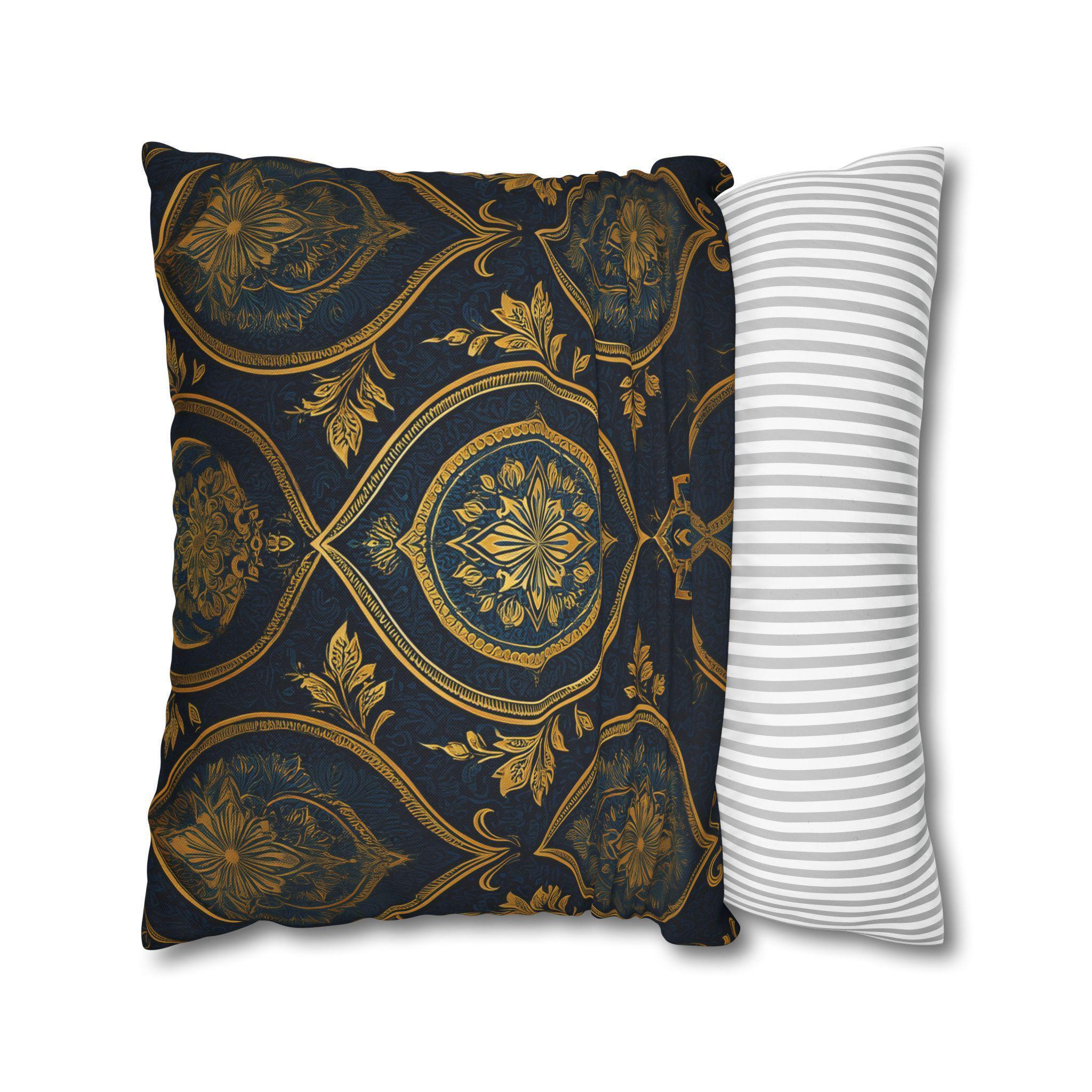 Navy & Gold Damask Pillow Cover: Vintage Style Floral Medallion Cushion