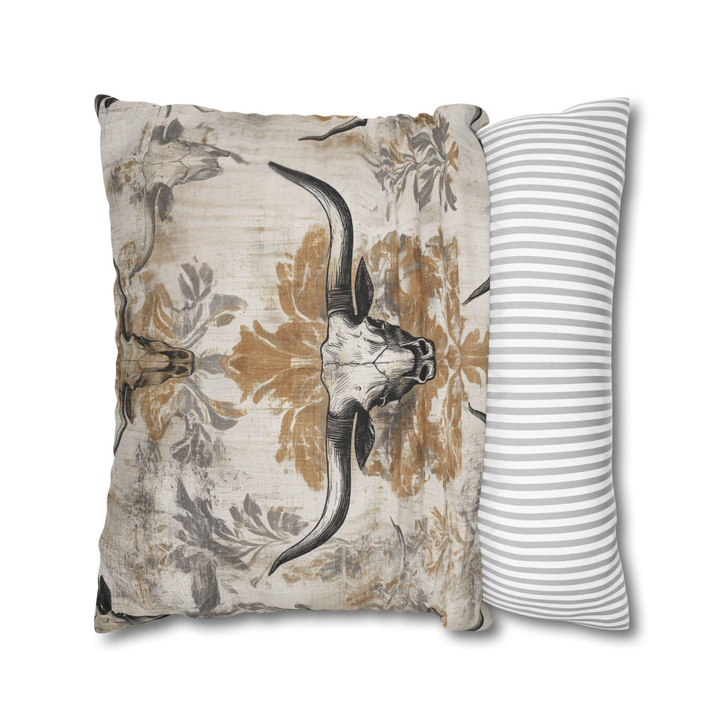 Rustic Longhorn Skull Pillow Cover: Western Ranch Decor for Southwest Cowboy Home Accent