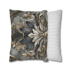 Baroque Pillow Cover: Ornate Gray, Gold, and Black Floral Design