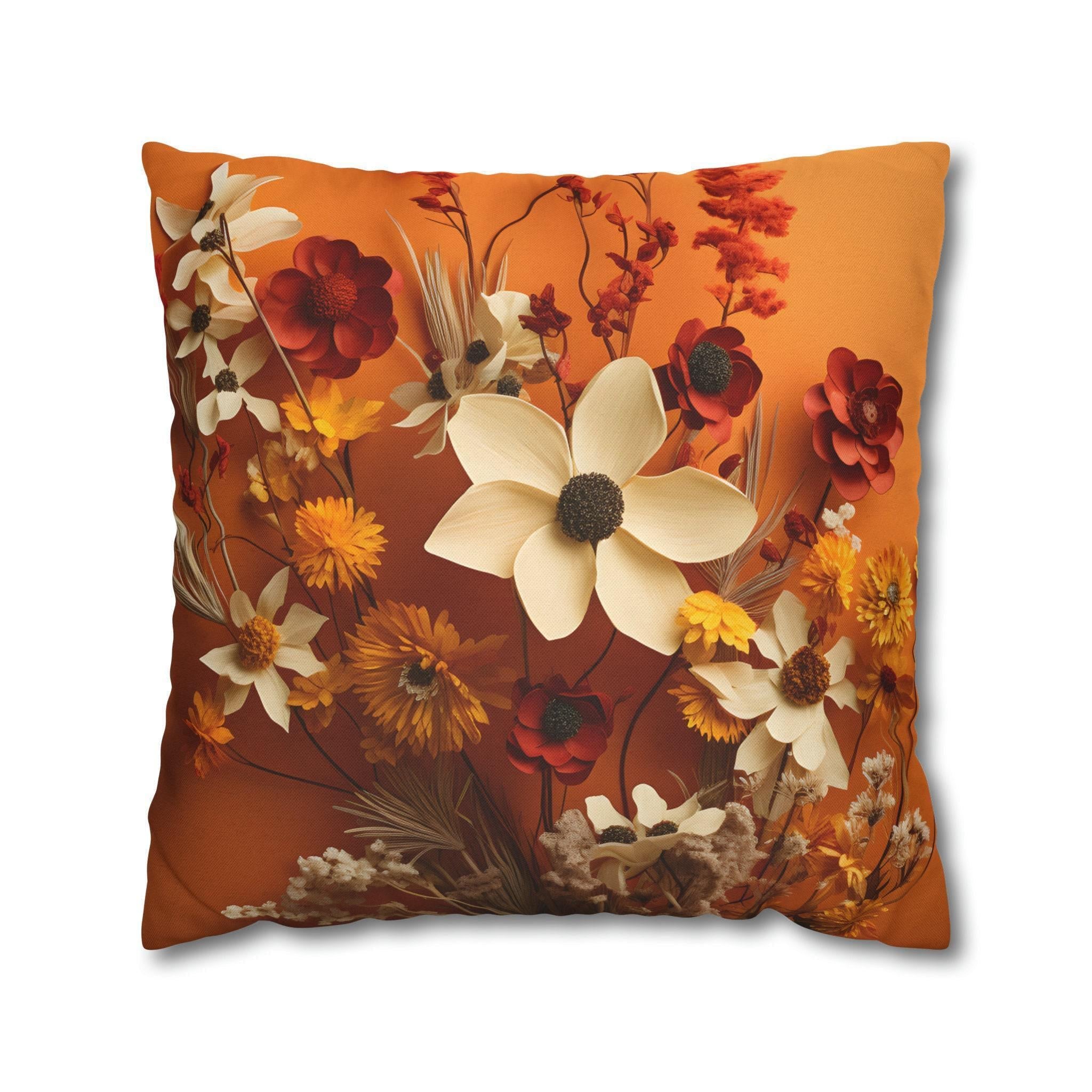Autumn Wildflower Pumpkin Throw Pillow: Fall Decor, Sofa or Bed