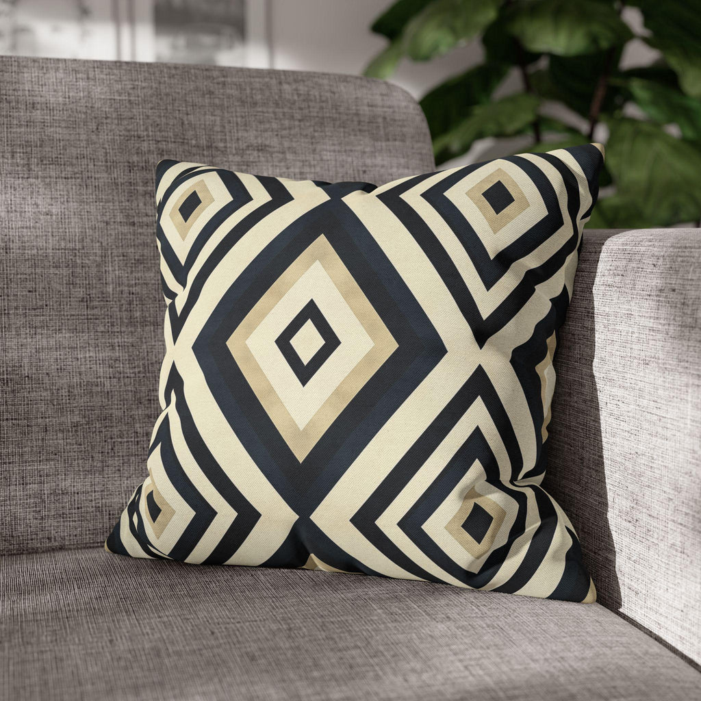 Diamond Geometric Pillow Cover: Navy, Cream & Beige - Modern Decor