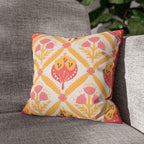 Reversible Floral Pillowcase: Pink & Coral Blossoms with Diamond Lattice - Decorative Home Accent Gift