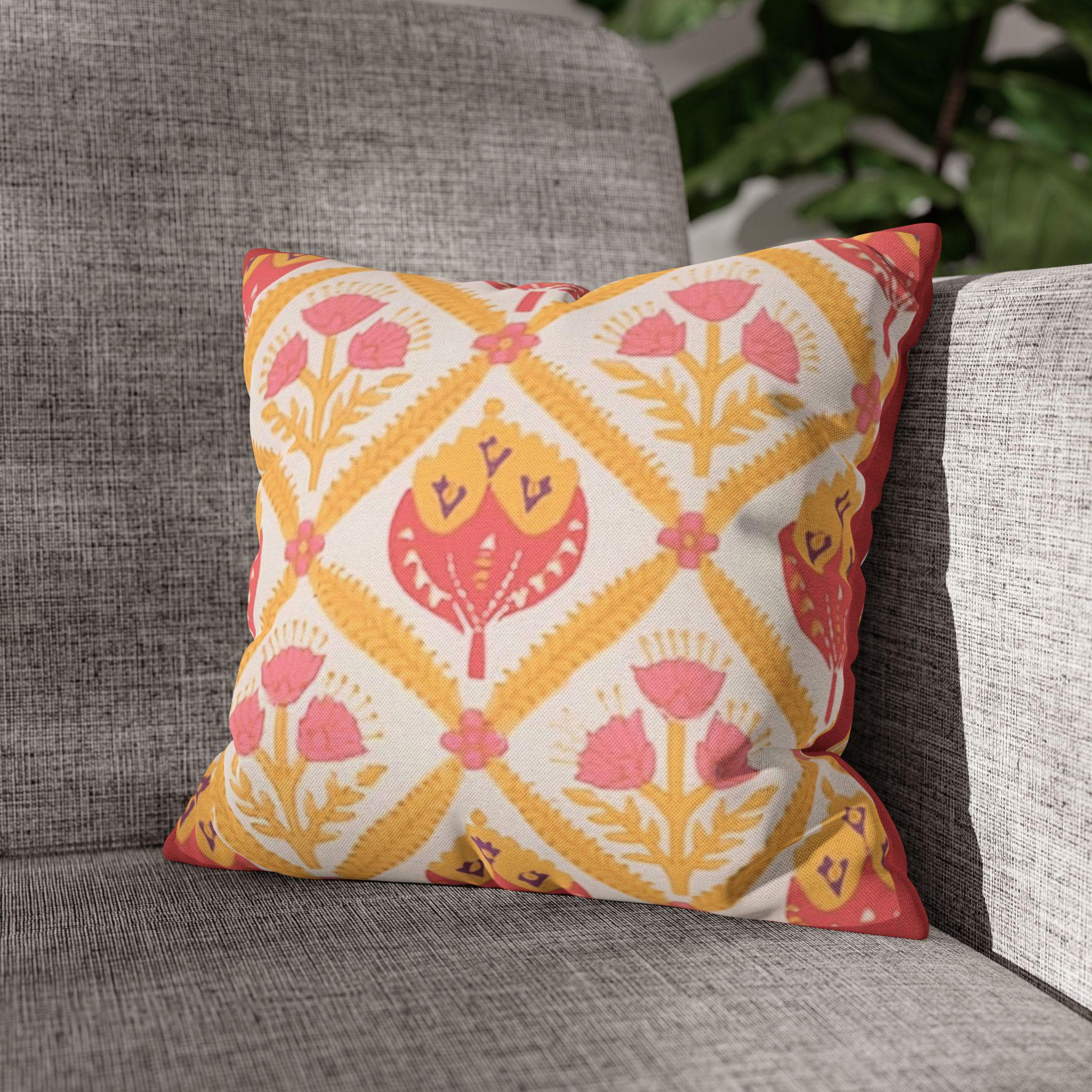 Reversible Floral Pillowcase: Pink & Coral Blossoms with Diamond Lattice - Decorative Home Accent Gift