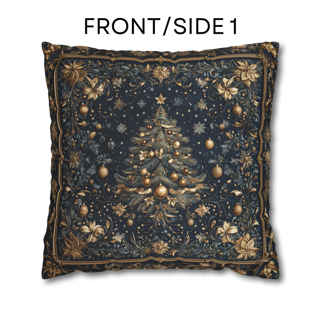 William Morris Inspired Christmas Tree Pillow Cover:  Midnight Blue with Vintage Style Florals