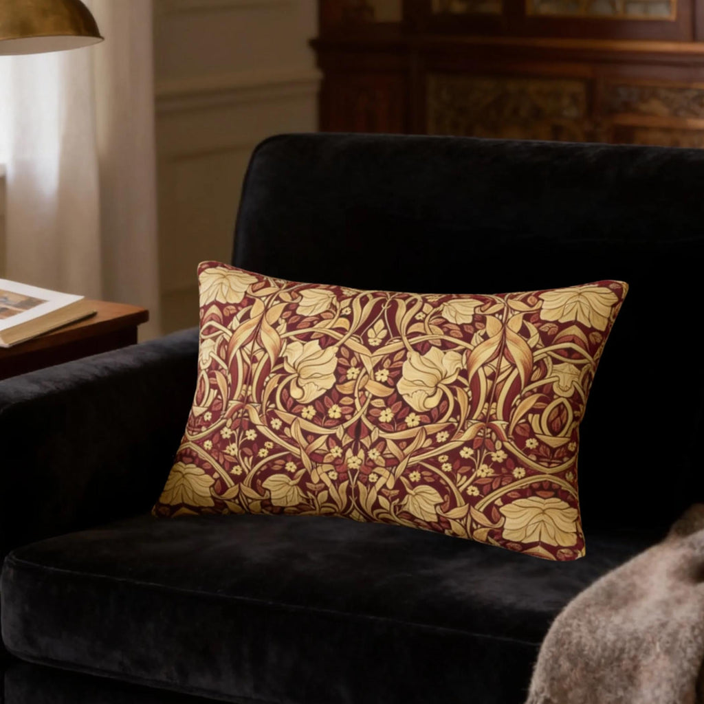 William Morris Lumbar Pillow: Burgundy Champagne Vintage Pimpernel Reconstructed