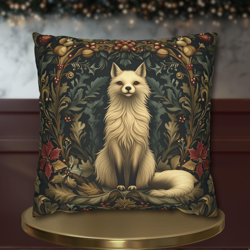 Arctic Fox Winter Pillow: William Morris Inspired Luxe Holiday Cover
