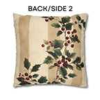 Vintage Style Holly & Stripes Pillow Cover: Classic Christmas Botanical Accent