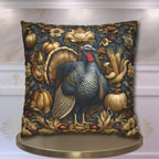 William Morris Autumn Pillow Cover: Botanical Thanksgiving Turkey Decor, Grey-Blue and Gold