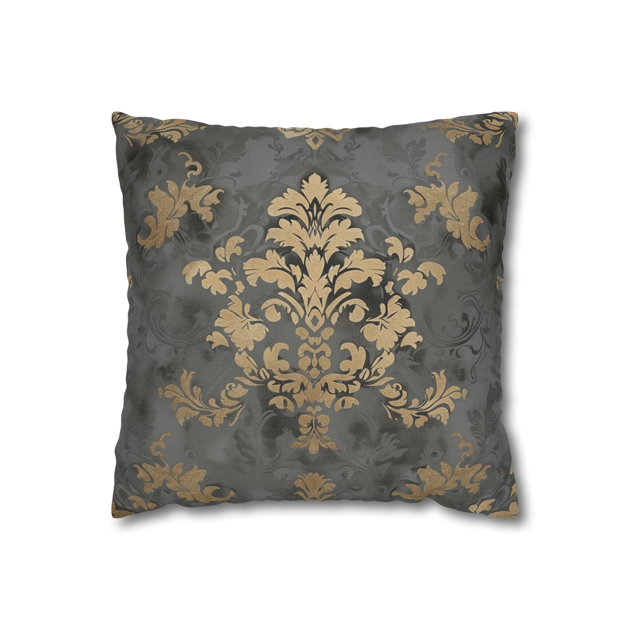 Gold Floral Damask Pillow Cover: Elegant Grey Decor