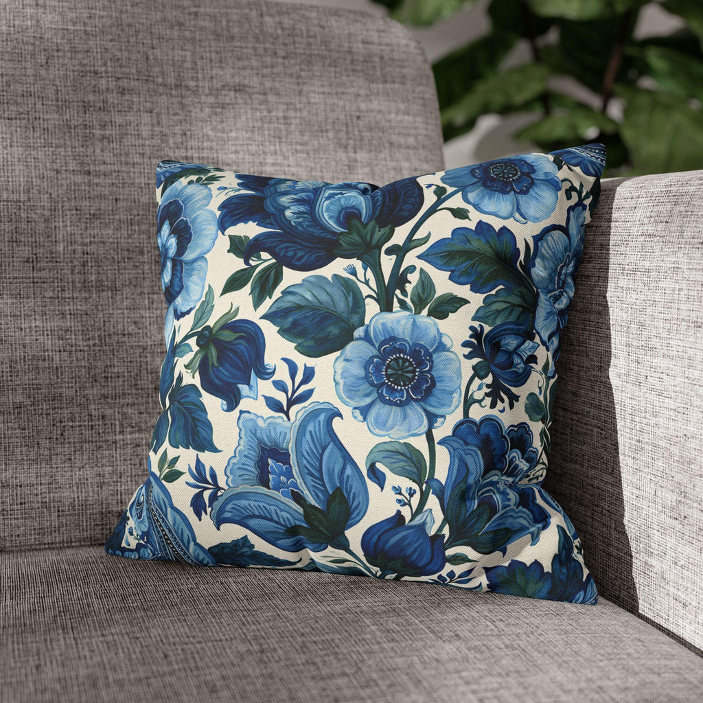 Blue and White Botanical Pillow Cover: Stylized Floral Vine Design