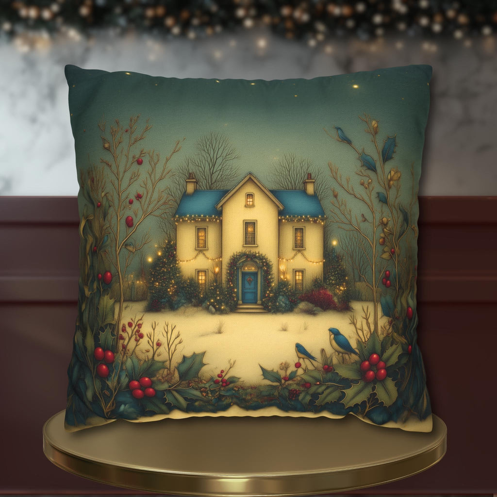 Country Farmhouse Christmas Pillow Cover: Colorful Home for the Holidays Nostalgic Design in Blue