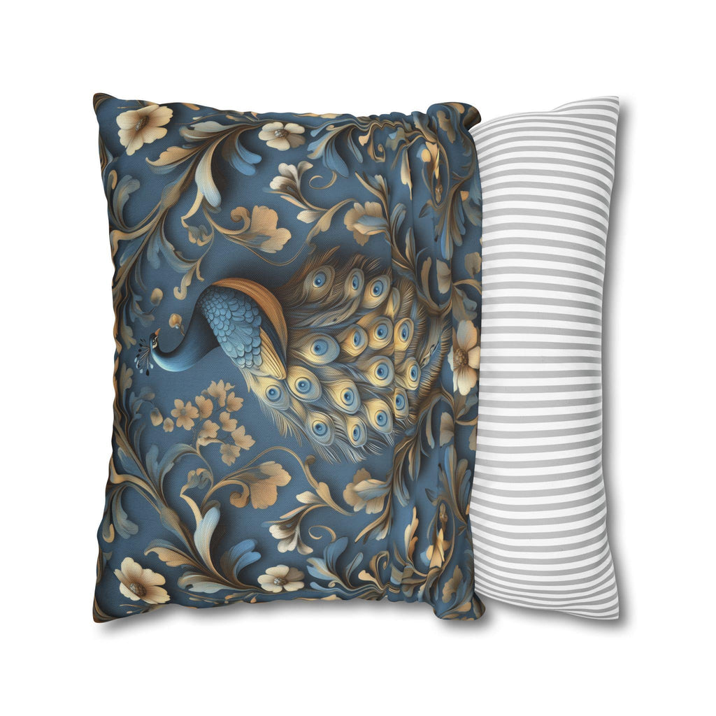 Elegant William Morris Peacock Pillow Cover: Vintage Arts & Crafts Blue Gold Bird Cushion Design