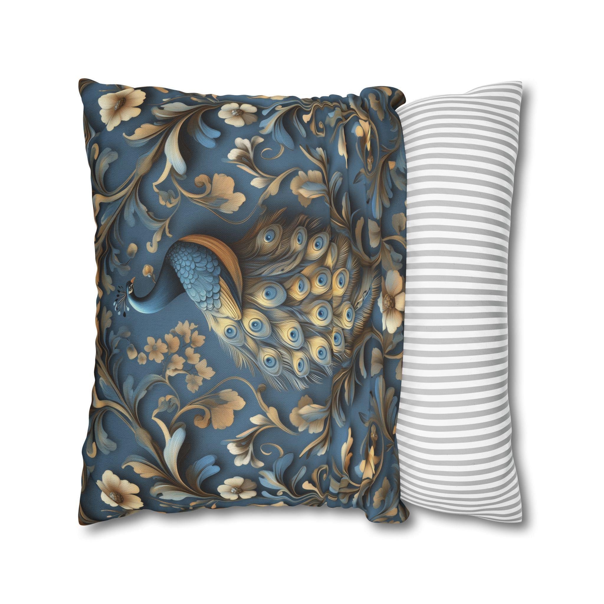 Elegant William Morris Peacock Pillow Cover: Vintage Arts & Crafts Blue Gold Bird Cushion Design