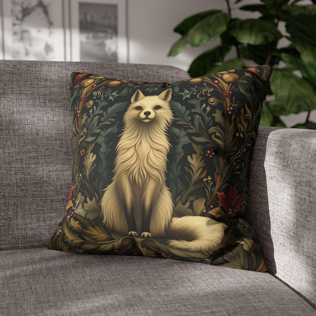 Arctic Fox Winter Pillow: William Morris Inspired Luxe Holiday Cover