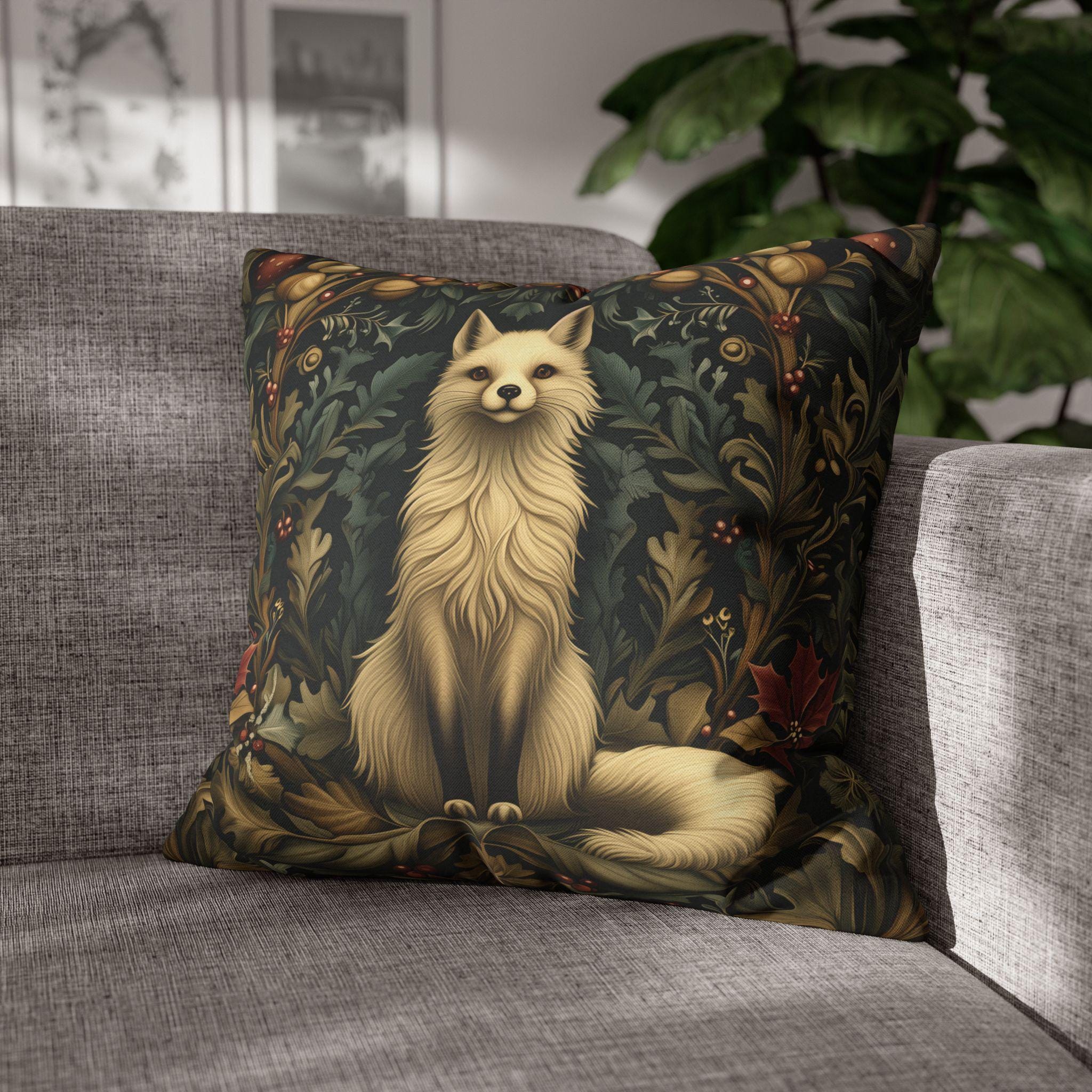 Arctic Fox Winter Pillow: William Morris Inspired Luxe Holiday Cover