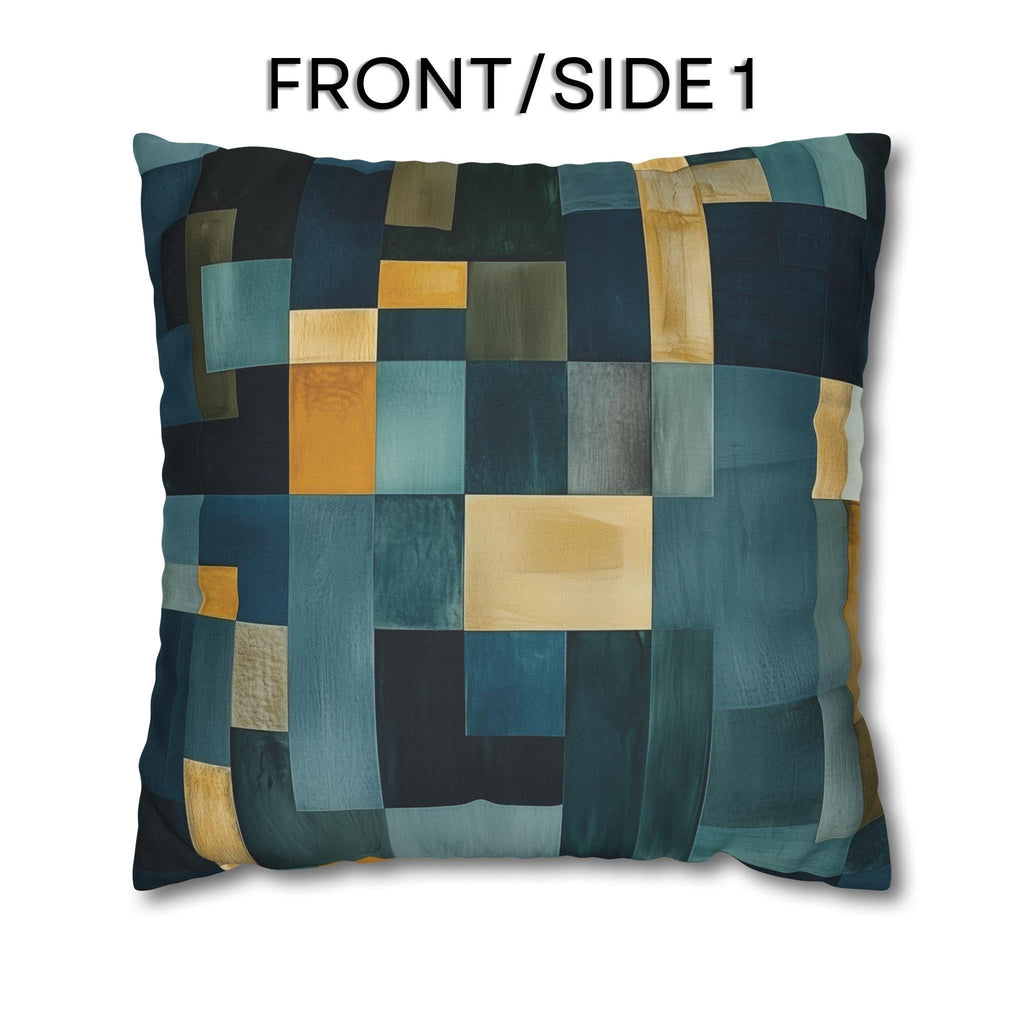 Geometric Abstract Square Pillowcase, Blue and Earth Colors, Modern Rustic Decor