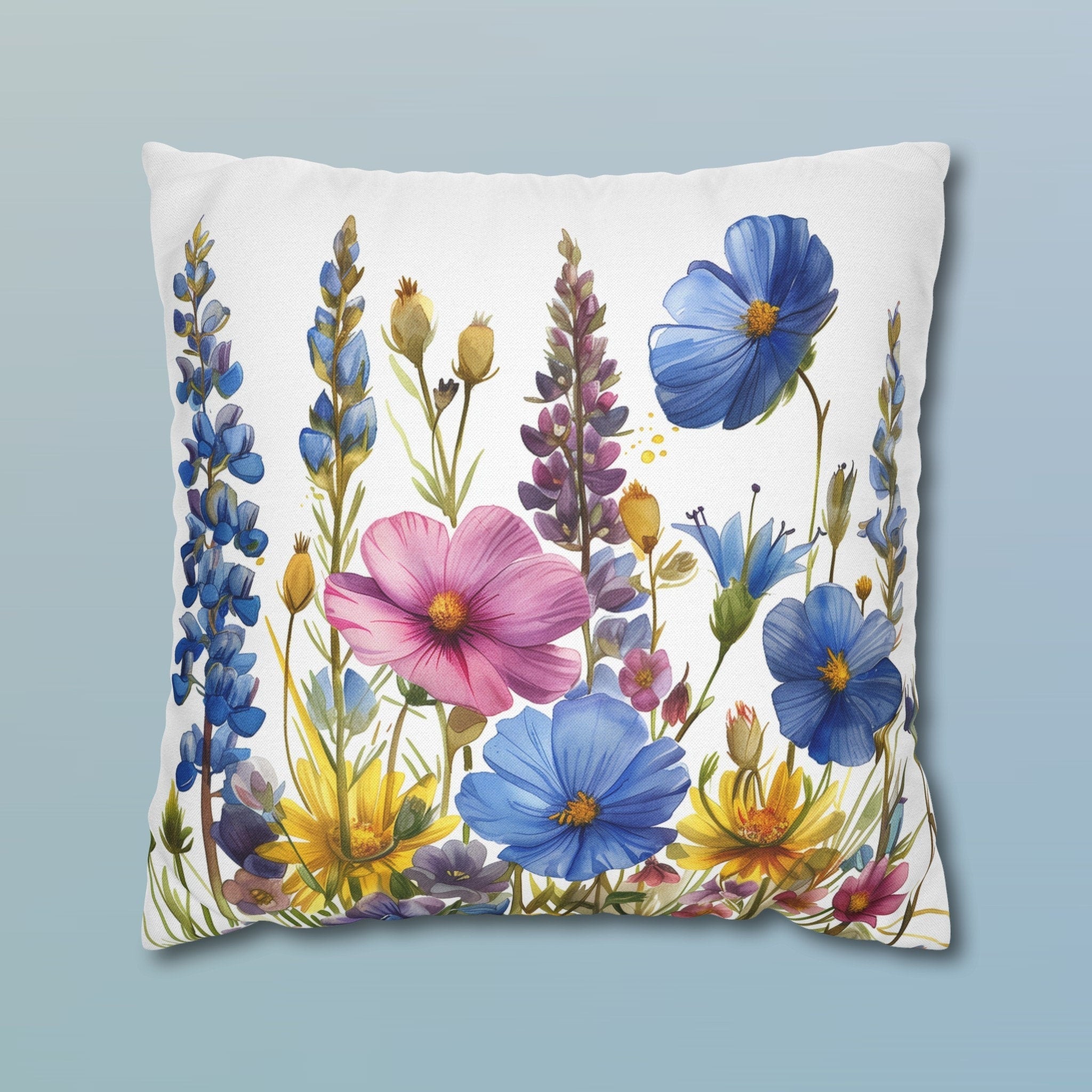 Watercolor Wildflower Pillow Cover: Summer Meadow Boho Cushion for Home Decor