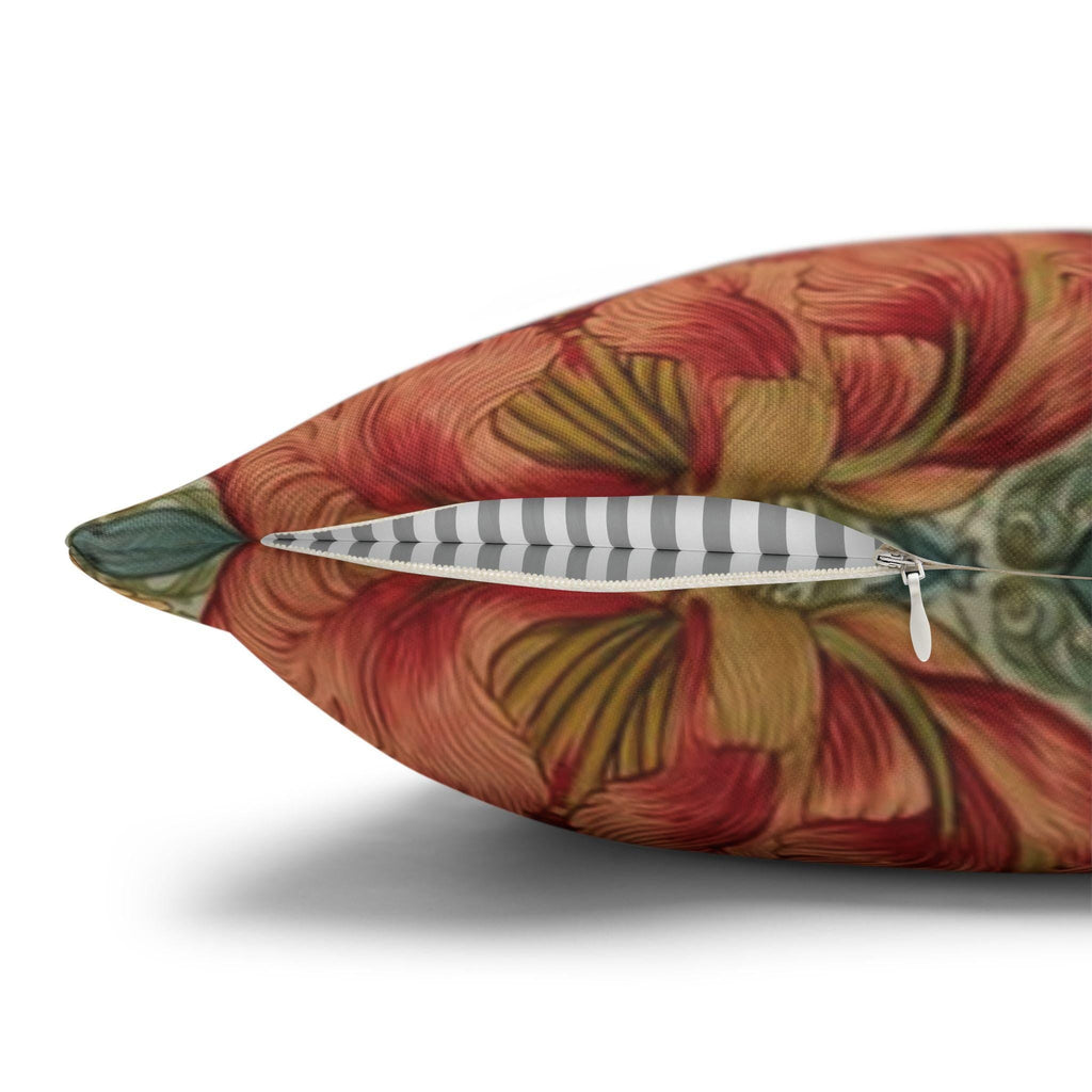 William Morris Style Pillow Cover: Ivory and Coral Lilies on a Celadon Background