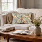 William Morris Inspired Dragonfly Lumbar Pillow: Blue, Gold & Pink Nature Design
