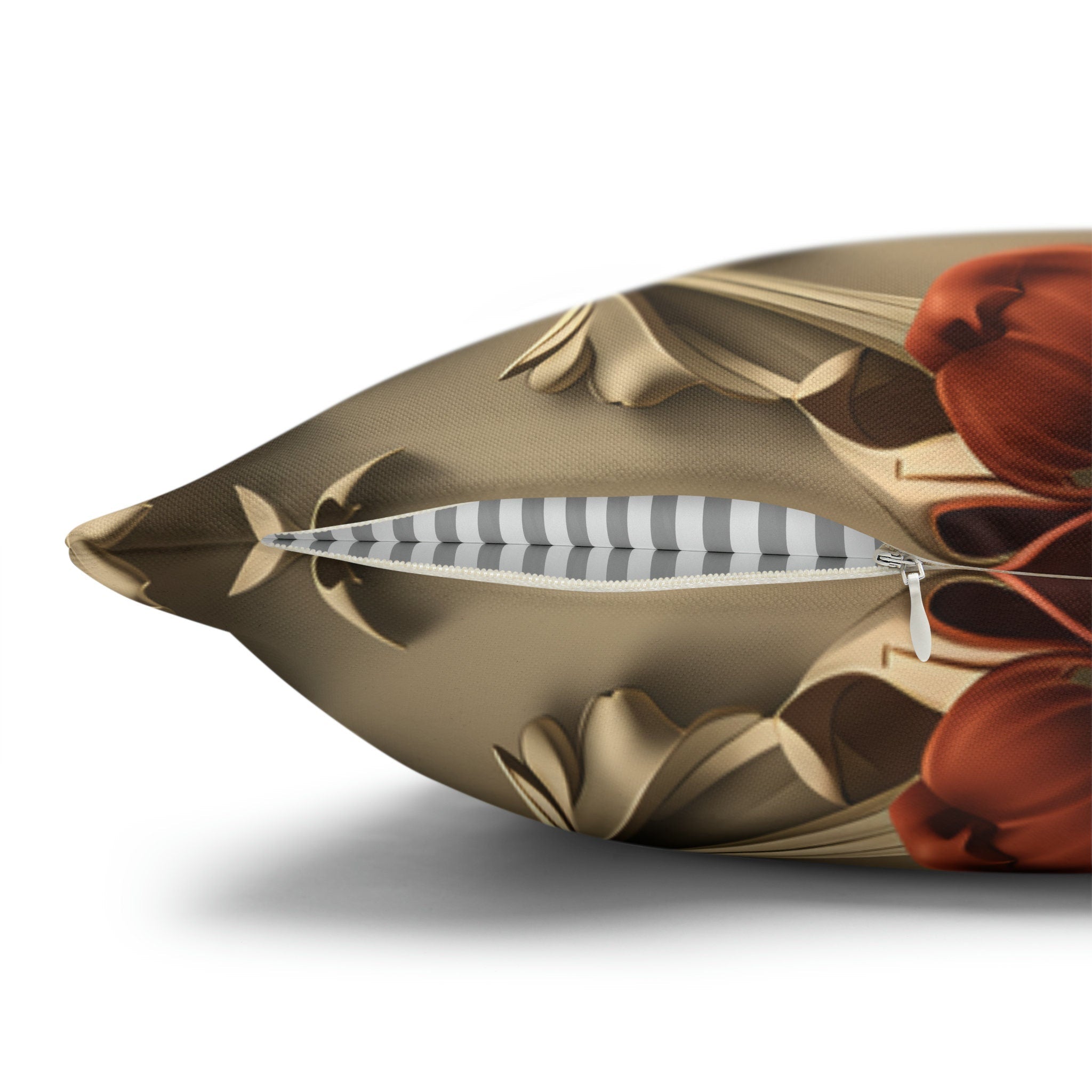 Baroque Style Pillow Cover: Red Flower, Acanthus Leaves, Embossed 3D Effect