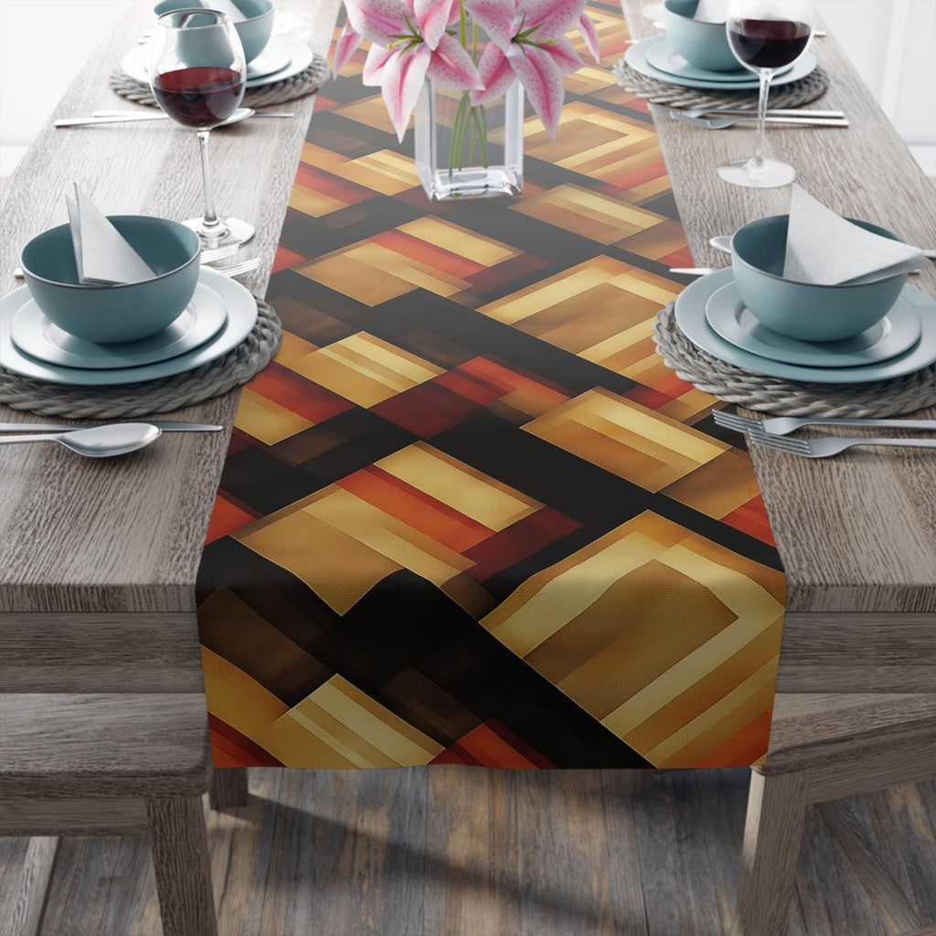 Abstract Geometric Table Runner | Warm Earthy Modern Rectangles