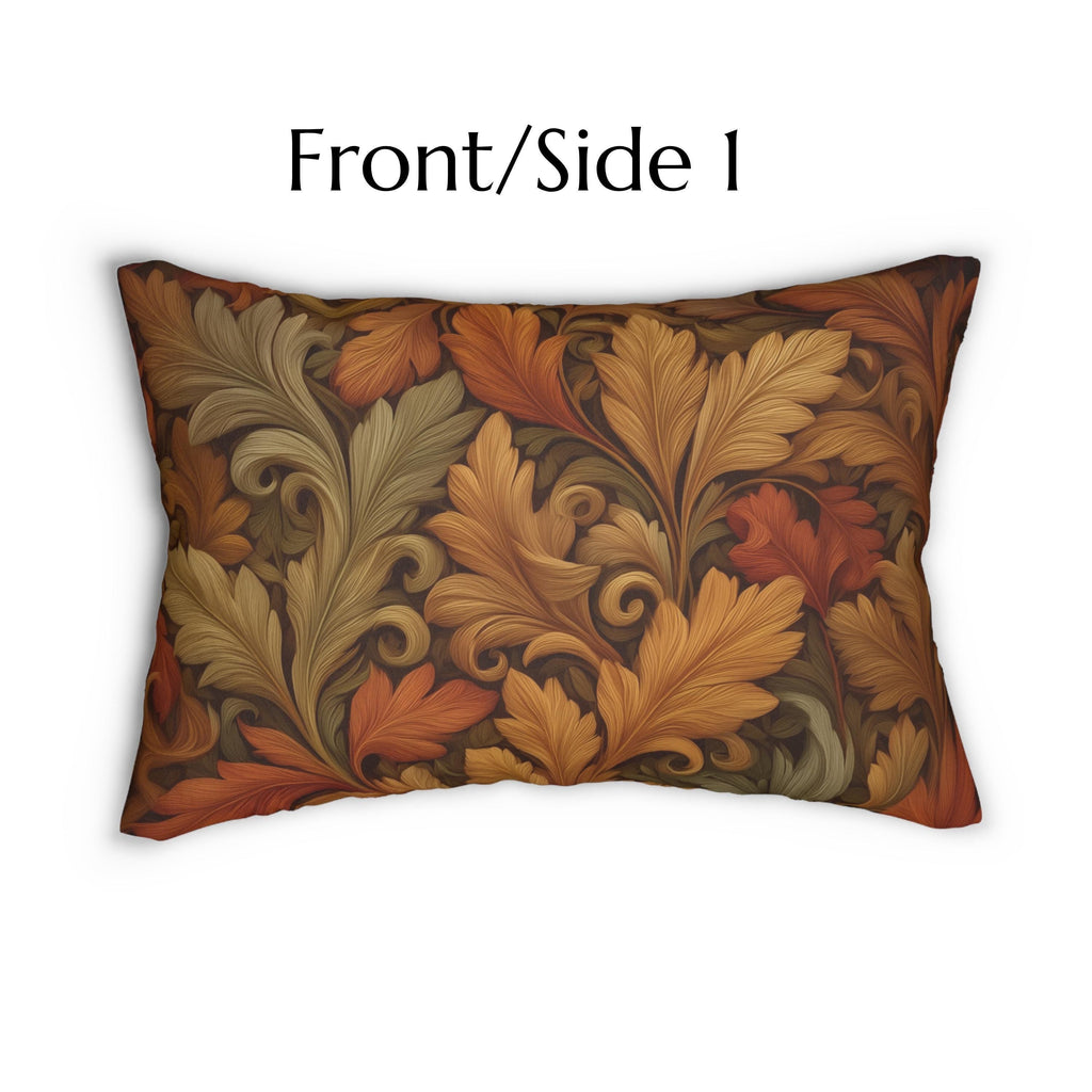 Vintage-Inspired William Morris Fall Leaf Lumbar Pillow: Autumn Harvest Tapestry Accent