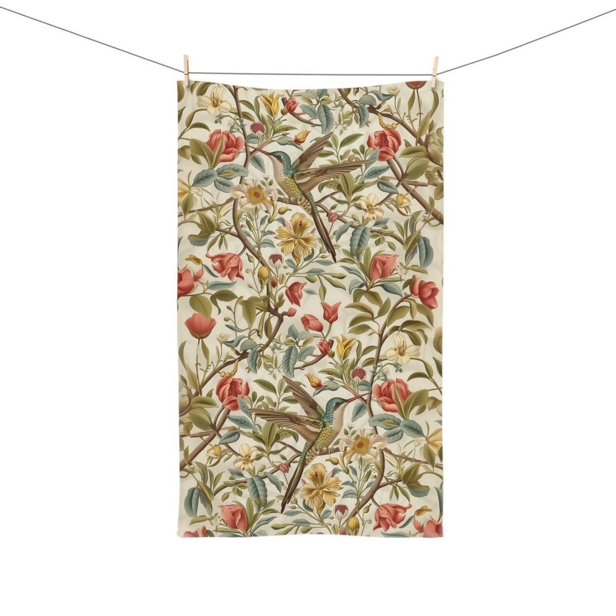 William Morris Hummingbird Floral Hand Towel: Vintage Style Botanical Accent