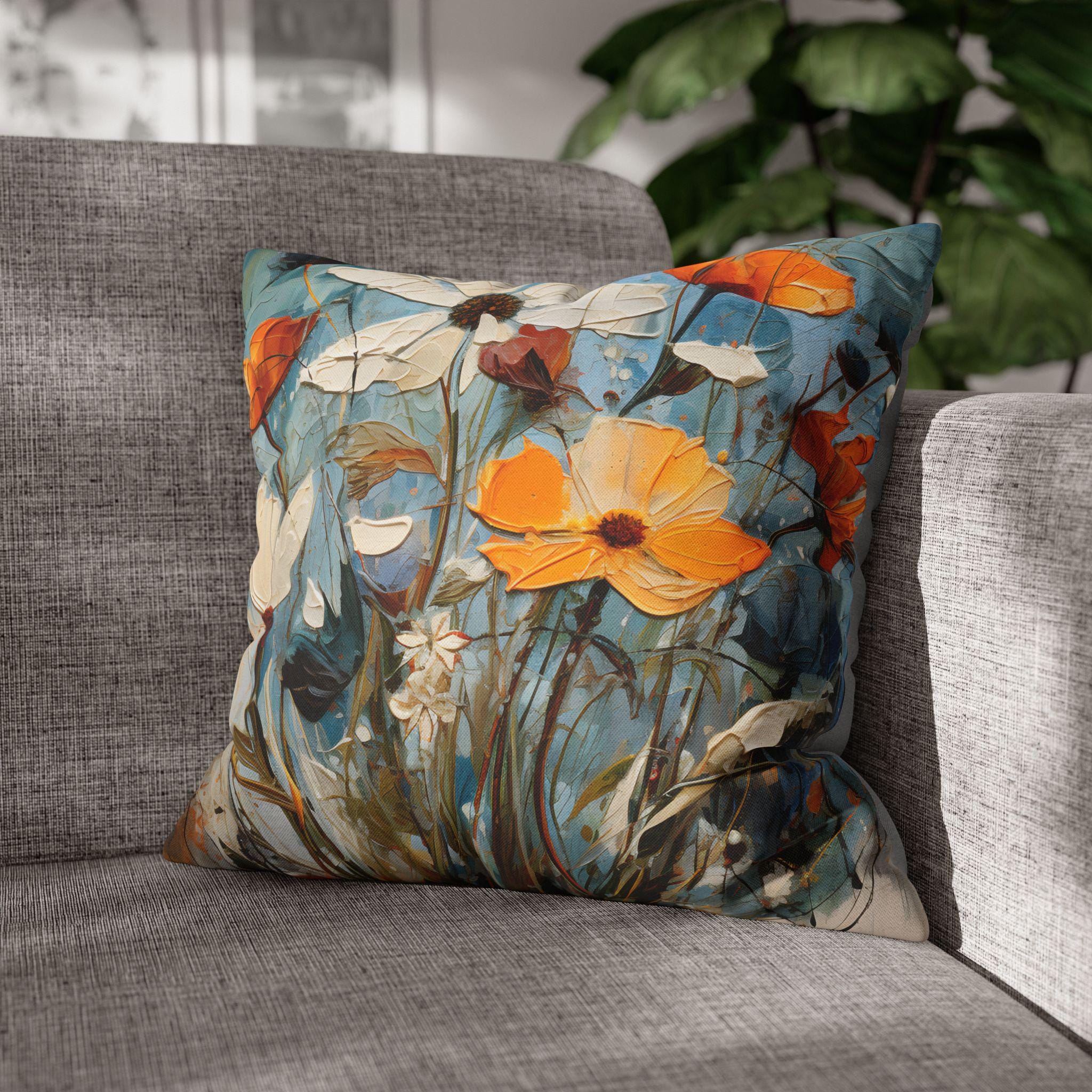 Vintage-Inspired Artistic Wildflower Pillow Cover: Oil Painting Style Floral Accent Cushion