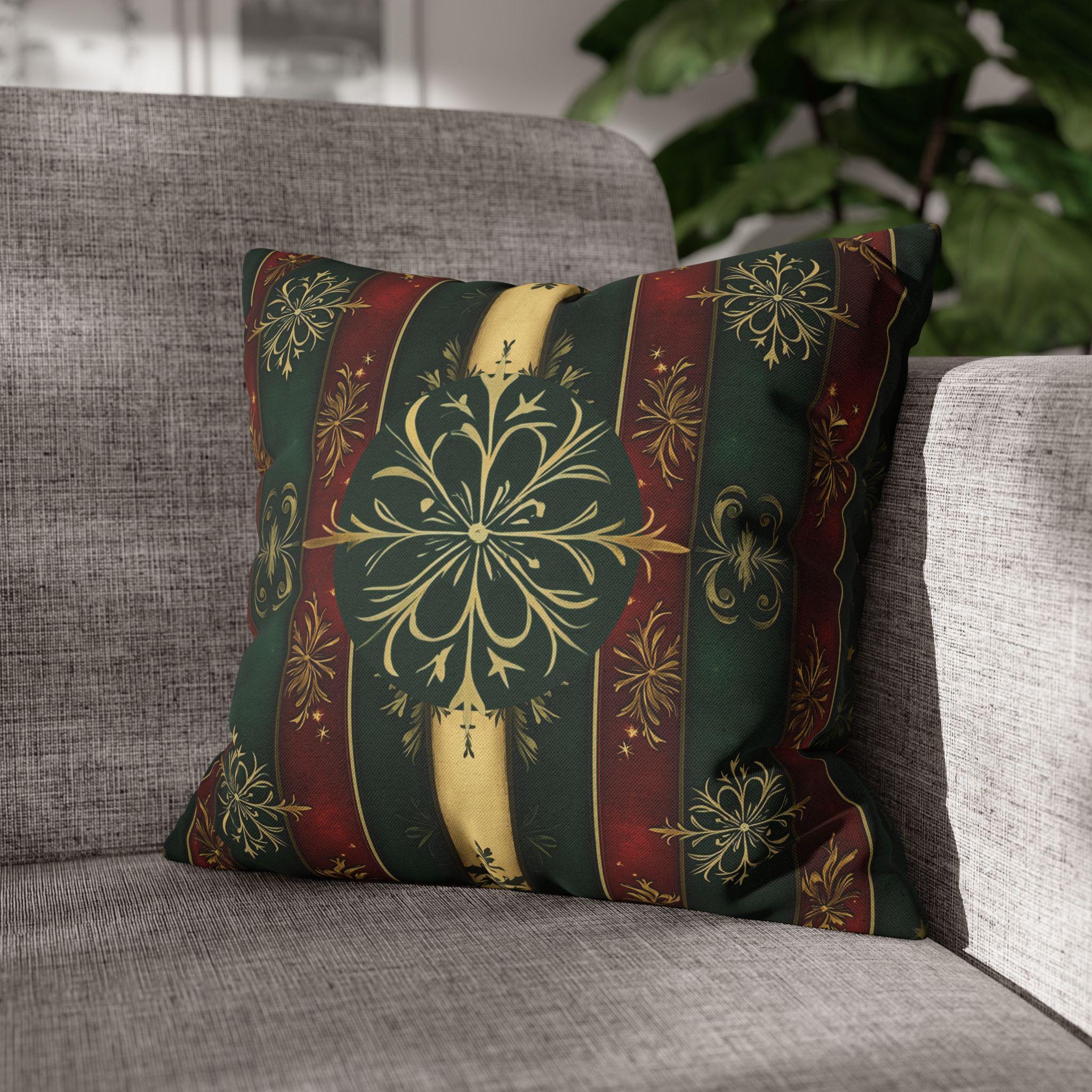 Snowflake Christmas Pillow Cover: Red Green Gold Elegant Home Accent