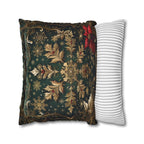 Gold Snowflake Poinsettia Pillow Cover, Emerald Green Holiday Decor