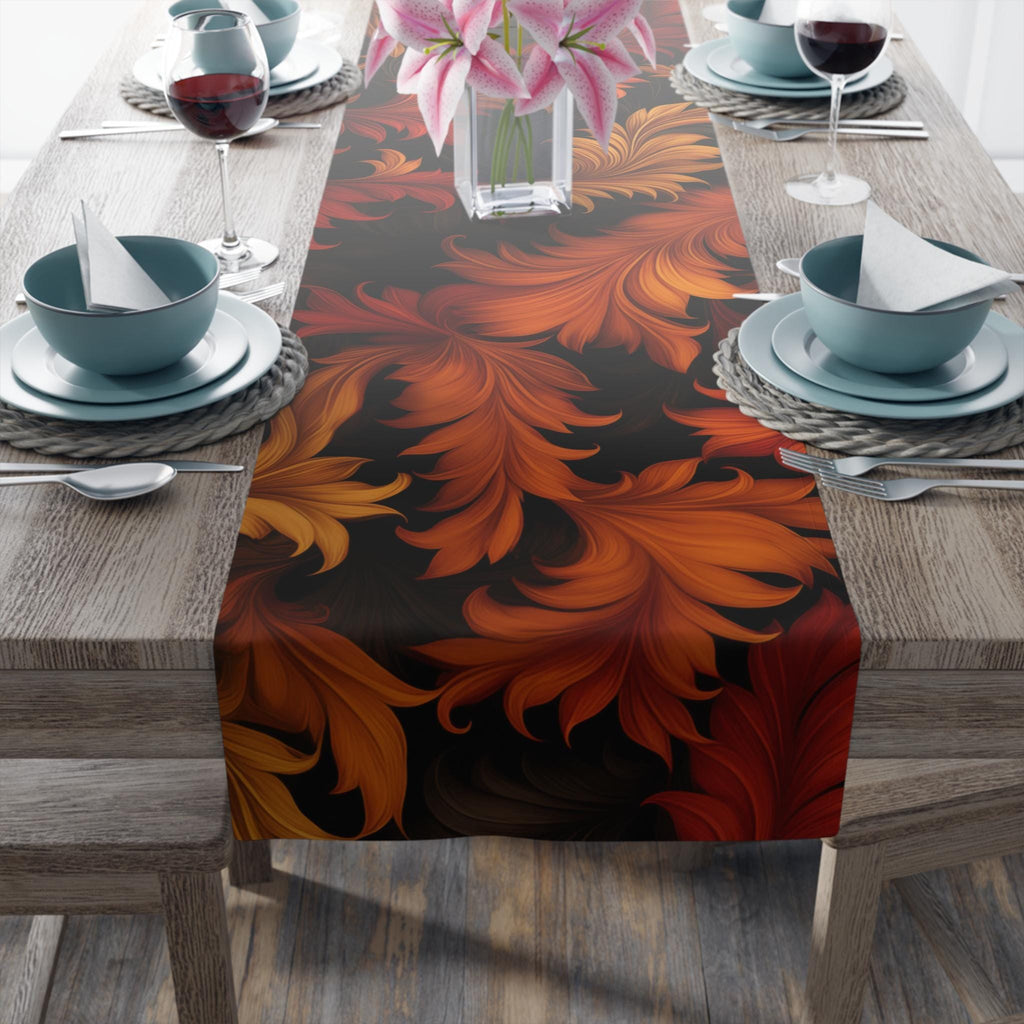 Art Nouveau Fall Table Runner: Ember Orange Acanthus Leaves, Modern Autumn Decor