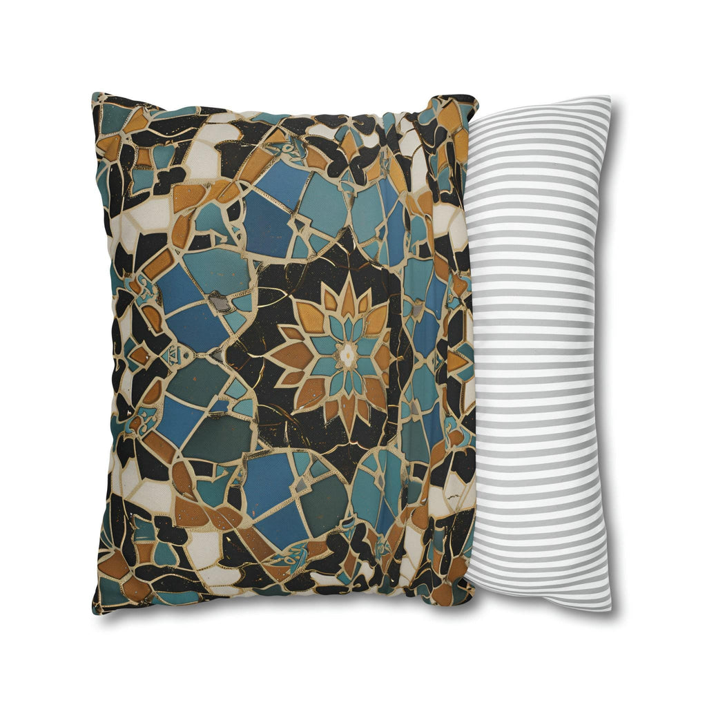 Luxurious Moroccan Tilework Inspired Pillow Cover: Teal, Beige, Brown Geometric Cushion Case