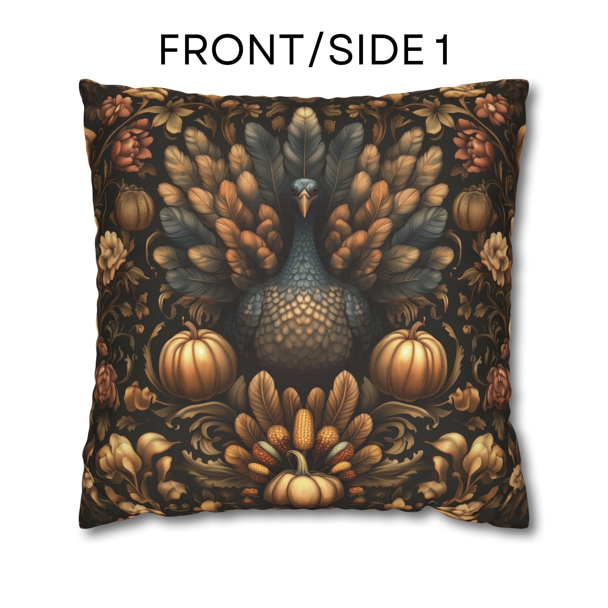 Fall Harvest Turkey Pillow Cover:  William Morris Inspired Botanical Autumn Accent