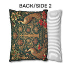 Emerald Green Peacock Christmas Pillow Cover: Gold Poinsettia, Maximalist Holiday