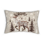 Flocked Reindeer: Intricately Detailed Lumbar Pillow with Snowy Winter Backdrop