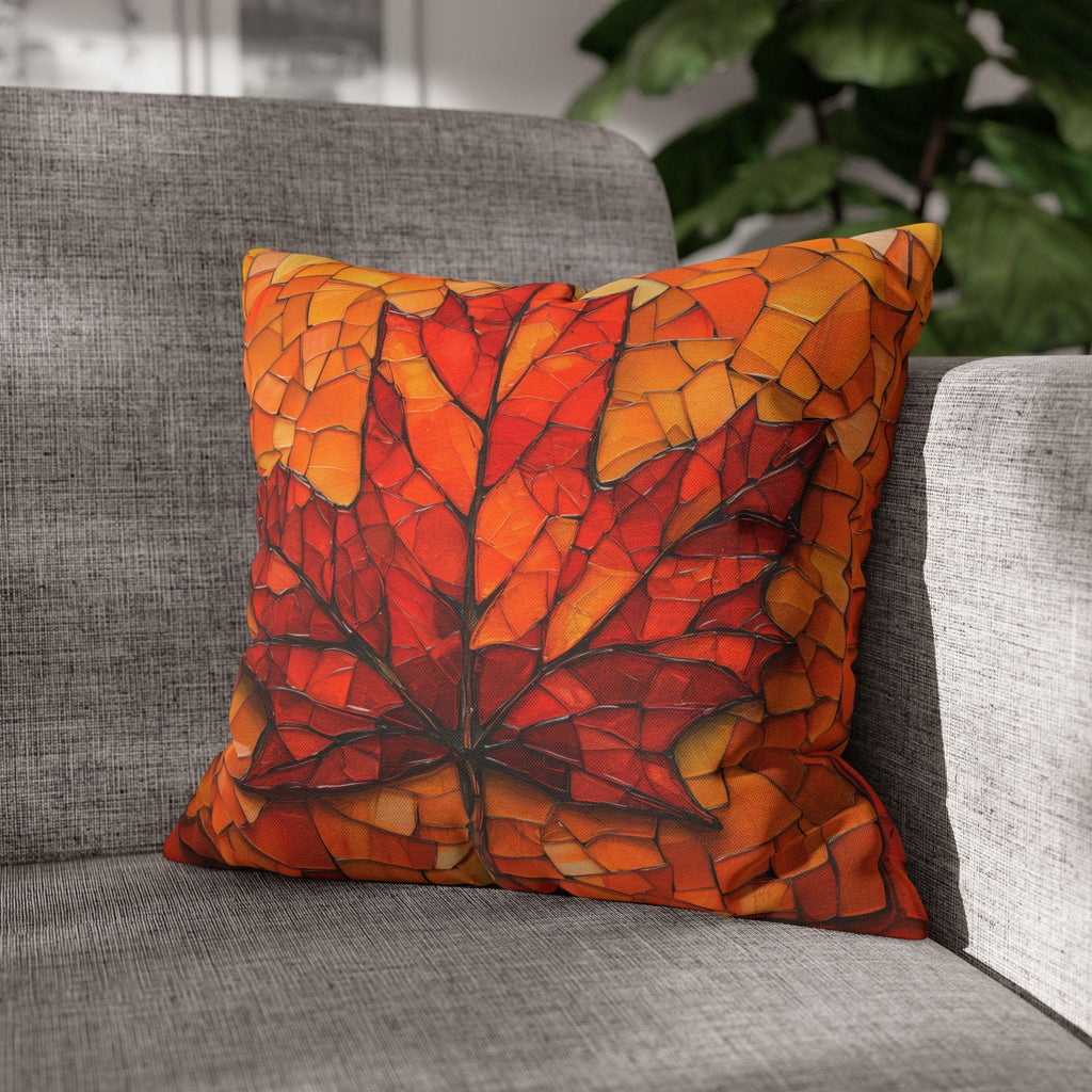 Stained Glass Autumn Maple Leaf Pillow Cover: Fall Decor, Thanksgiving Gift, Seasonal Accent