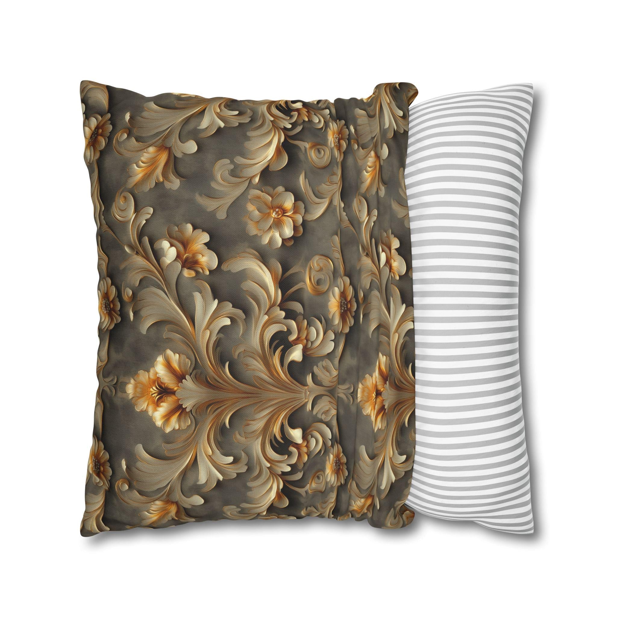 French Damask Pillow Cover, Golden Floral Elegant Home Decor